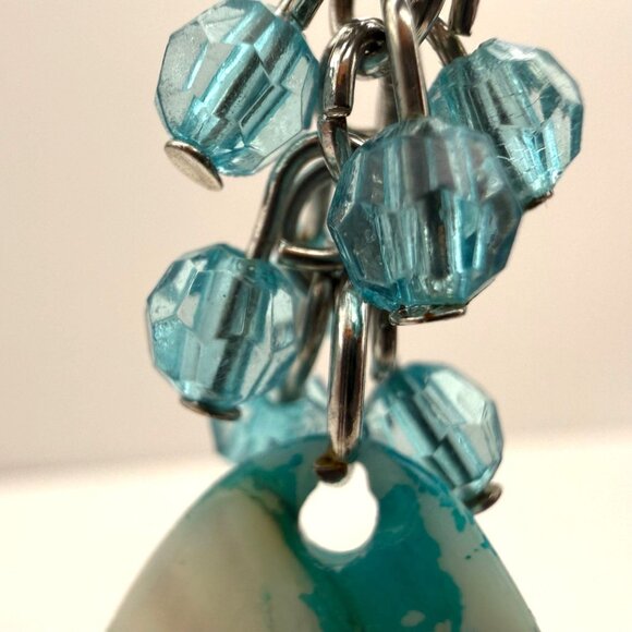 Turquoise & White Shell Dangle Earrings With Blue Beaded Accents Lightweight & C - Picture 4 of 8